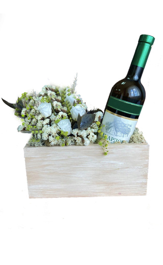 фото Wooden Box for 1 bottle with flowers Minimum